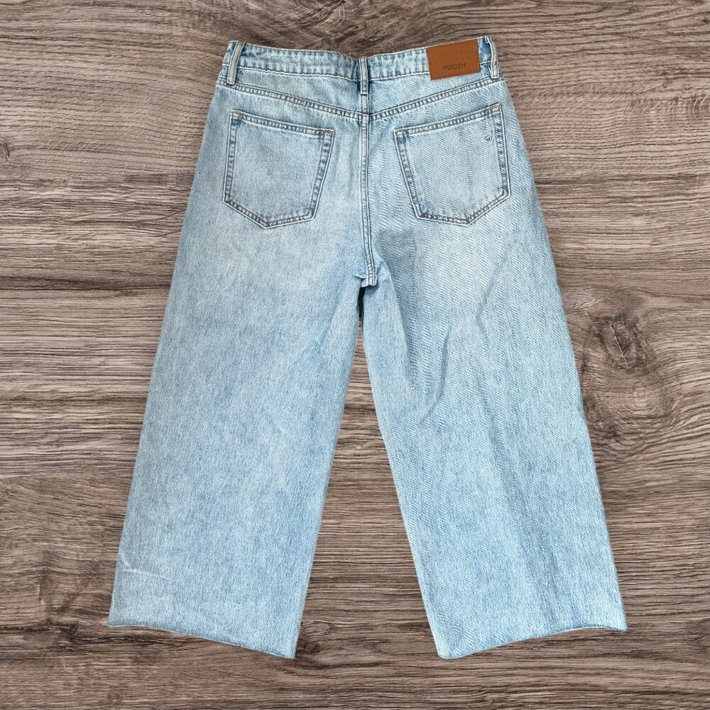 Hidden Jeans Wide Leg Cropped Light Wash High Rise 100% Cotton Raw Hem 29 - Picture 6 of 6